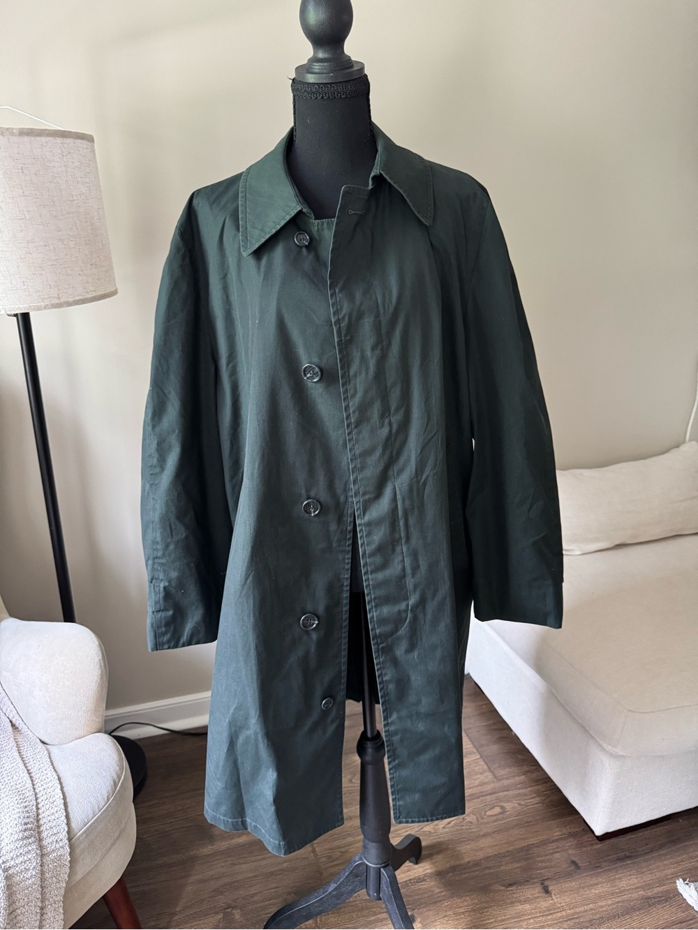 Vintage London Fog Maincoats Forest Green Trench Coat 40 long rain coat